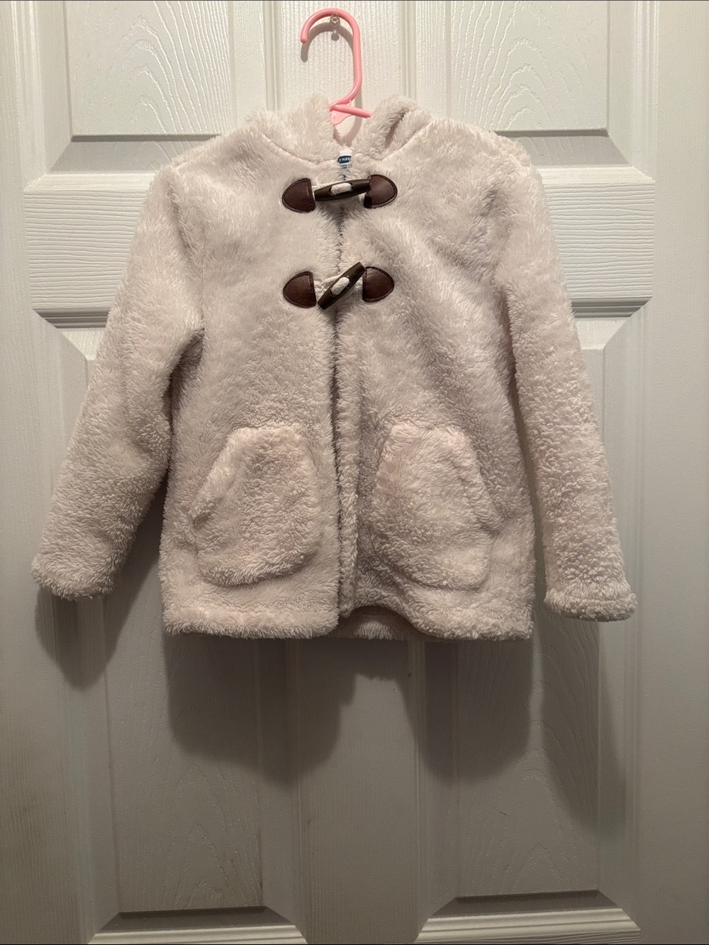 Old Navy Cream Plush Hooded Toggle Coat for Kids
